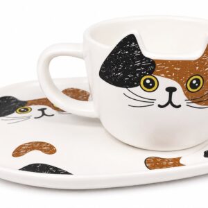 Taza de Cerámica con Plato – Diseño Gatito